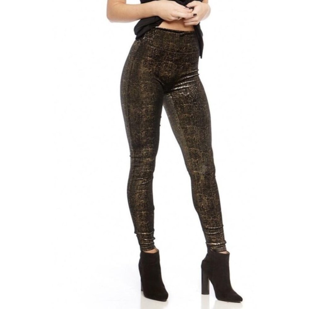 Spanx Velvet Shine Leggings Black Gold Medium